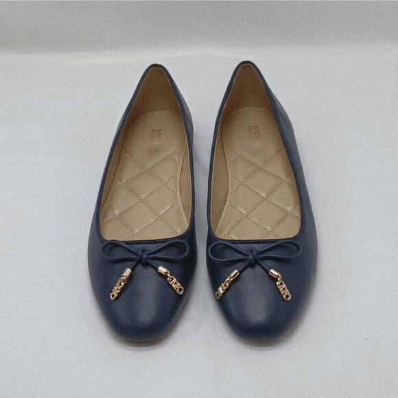 Michael Kors Womens Logo Ballet Flats Size 7M Navy Leather Casual Comfort Shoes - Picture 1 of 9